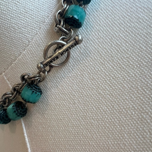 French Kande Turquoise, Silver and Gold Medallion Necklace NWOT - Picture 3 of 4